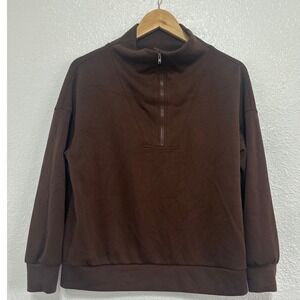 Pinspark Women Brown Quarter Zip Mock Neck Pullover Sweatshirt Size PM